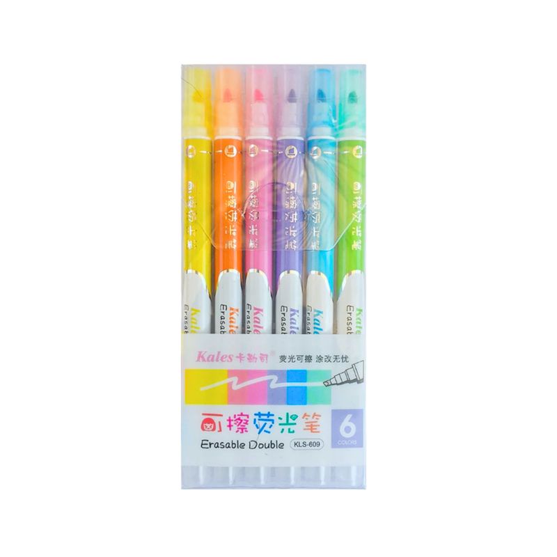 GENERICO - Destacadores Borrables Set De 6 Colores Pastel Kawaii