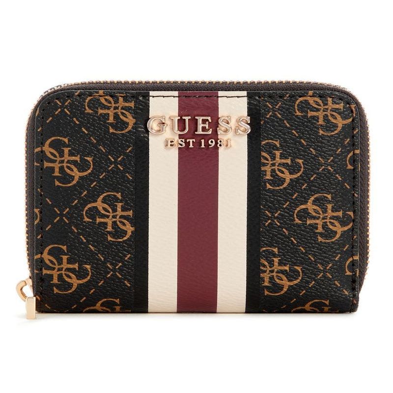 GUESS - Billetera Laurel Slg Small Zip Around Mujer Café