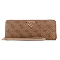 GUESS - Billetera Laurel Slg Large Zip Around Mujer Café