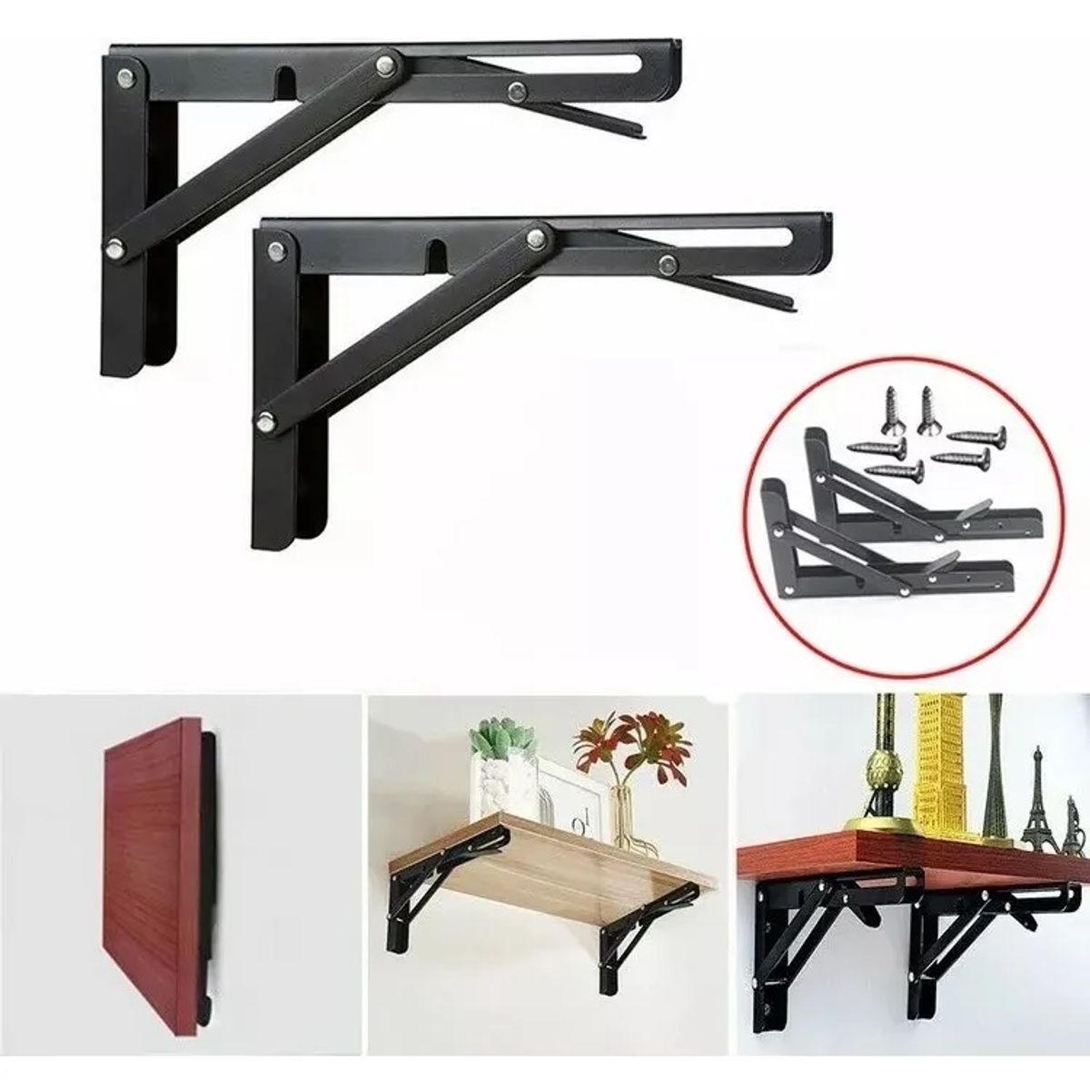 GENERICO - 2 Bisagras Escuadra Soporte Estante Repisa Plegable