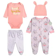 TEDMIMAK - Ajuar 4 Piezas 100% algodon para bebe Niña