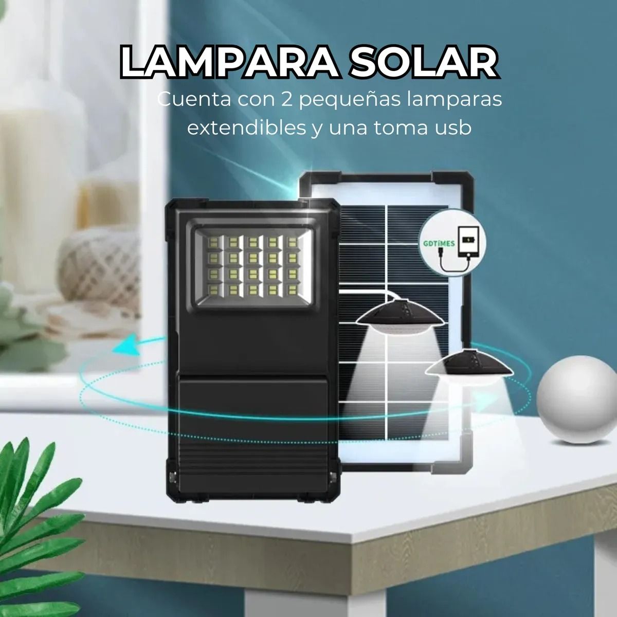 GENERICO - Linterna Solar Con Dos Bombillas Recargable