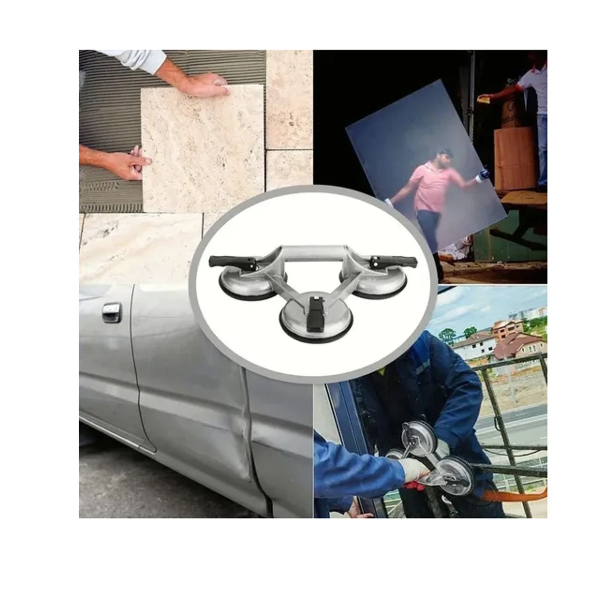 GENERICO - Ventosas Triple Succionador Para Vidrios 3 Chupones 155kg