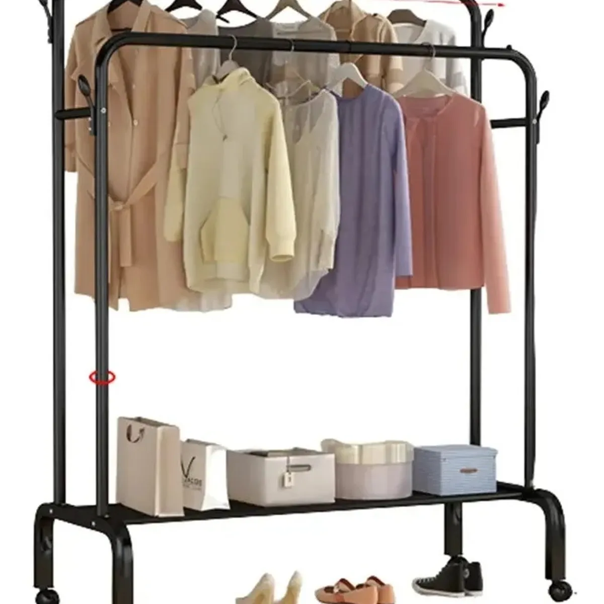 GENERICO - Perchero Metálico Doble Barra Con Estante Organizador Ruedas