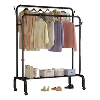 Perchero Metálico Doble Barra Con Estante Organizador Ruedas