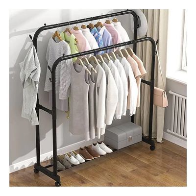 Imagen 2 del producto Perchero Metálico Doble Barra Con Estante Organizador Ruedas