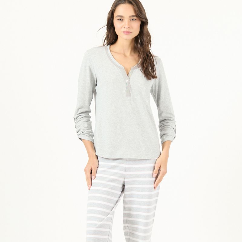 BARBIZON - Pijama de Mujer Clara Manga Larga Gris