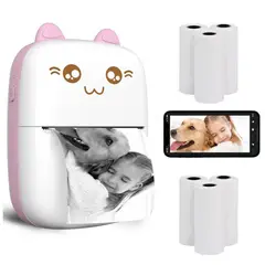 GENERICO - Mini Impresora Portátil Bluetooth Gatito + 11 Rollo Termico