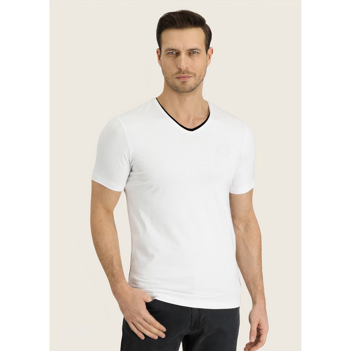 MROTTO - Polera Hombre Cuello V Casual Manga Corta