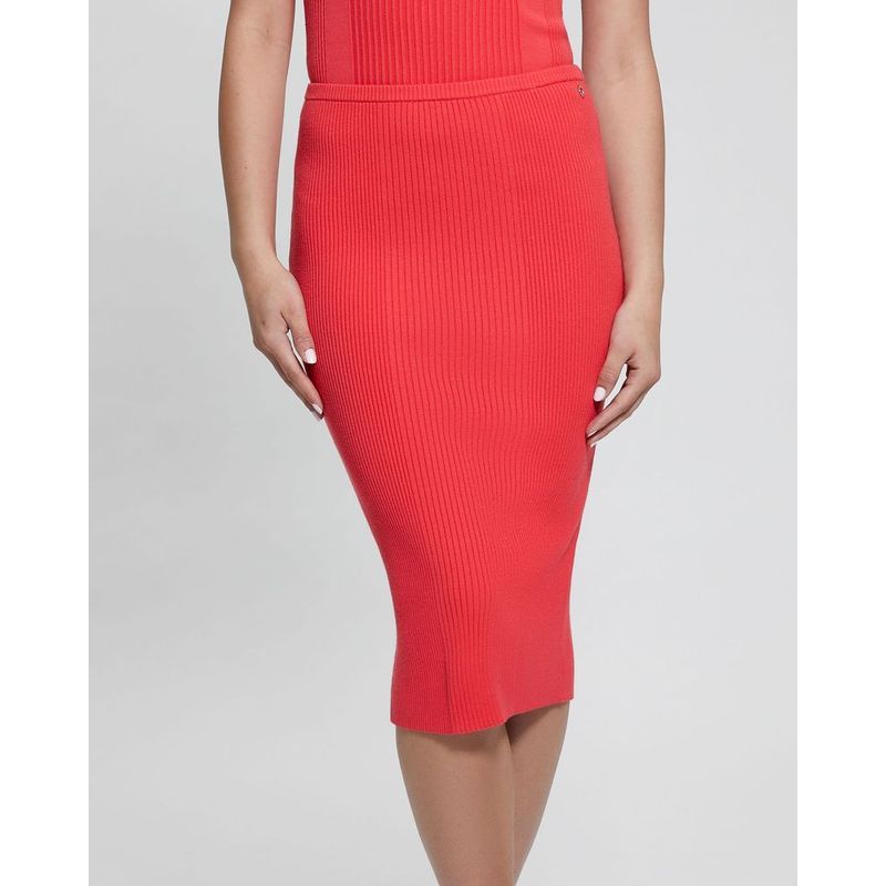 GUESS - Falda Sahara Rib Sweater Skirt Mujer Rojo