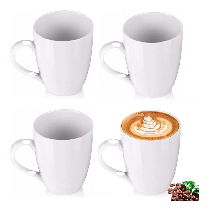 GENERICO - X4 Taza De Cafe Cerámica Tazas De Cafe Coffe Tazon 400ml Blanco Taza