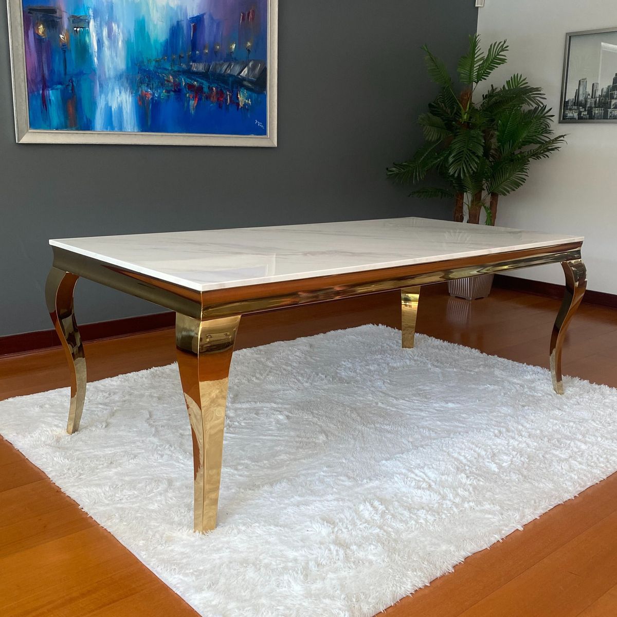 GENERICO - Mesa de Comedor Cosmo Dorado Blanco Estambul Design.