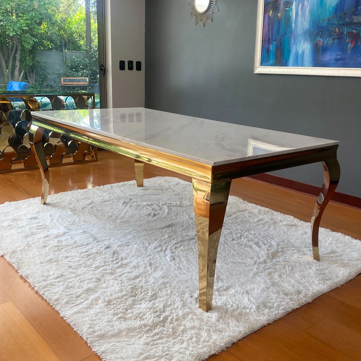 GENERICO - Mesa de Comedor Cosmo Dorado Blanco Estambul Design.