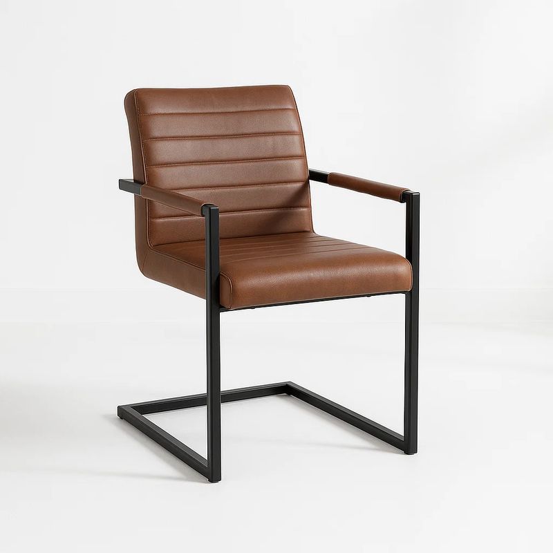 KLIK - Silla Industrial de Cuero Sintético Marrón con Base Metálica – Café