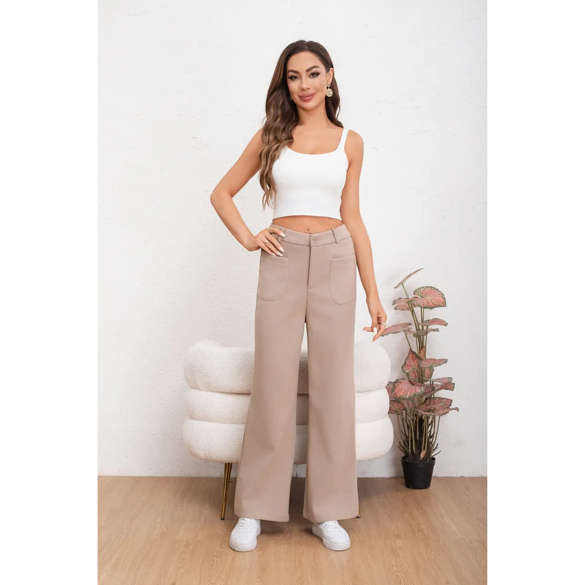 LIKE SHOP - Pantalón Casual Mujer Bolsillo Otoño Invierno Ancho 0126