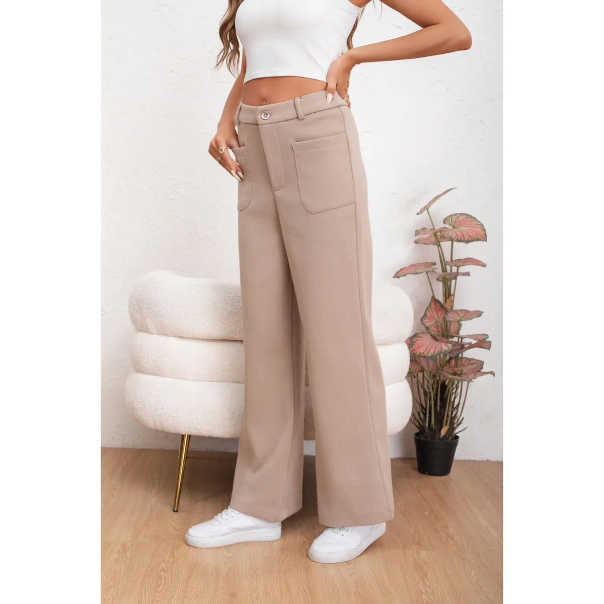 LIKE SHOP - Pantalón Casual Mujer Bolsillo Otoño Invierno Ancho 0126