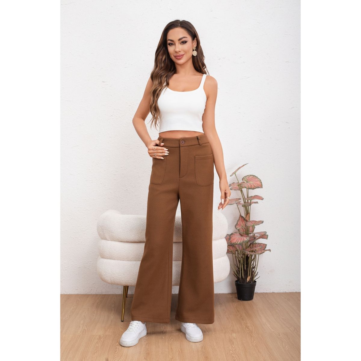 LIKE SHOP - Pantalón Casual Mujer Bolsillo Otoño Invierno Ancho 0126