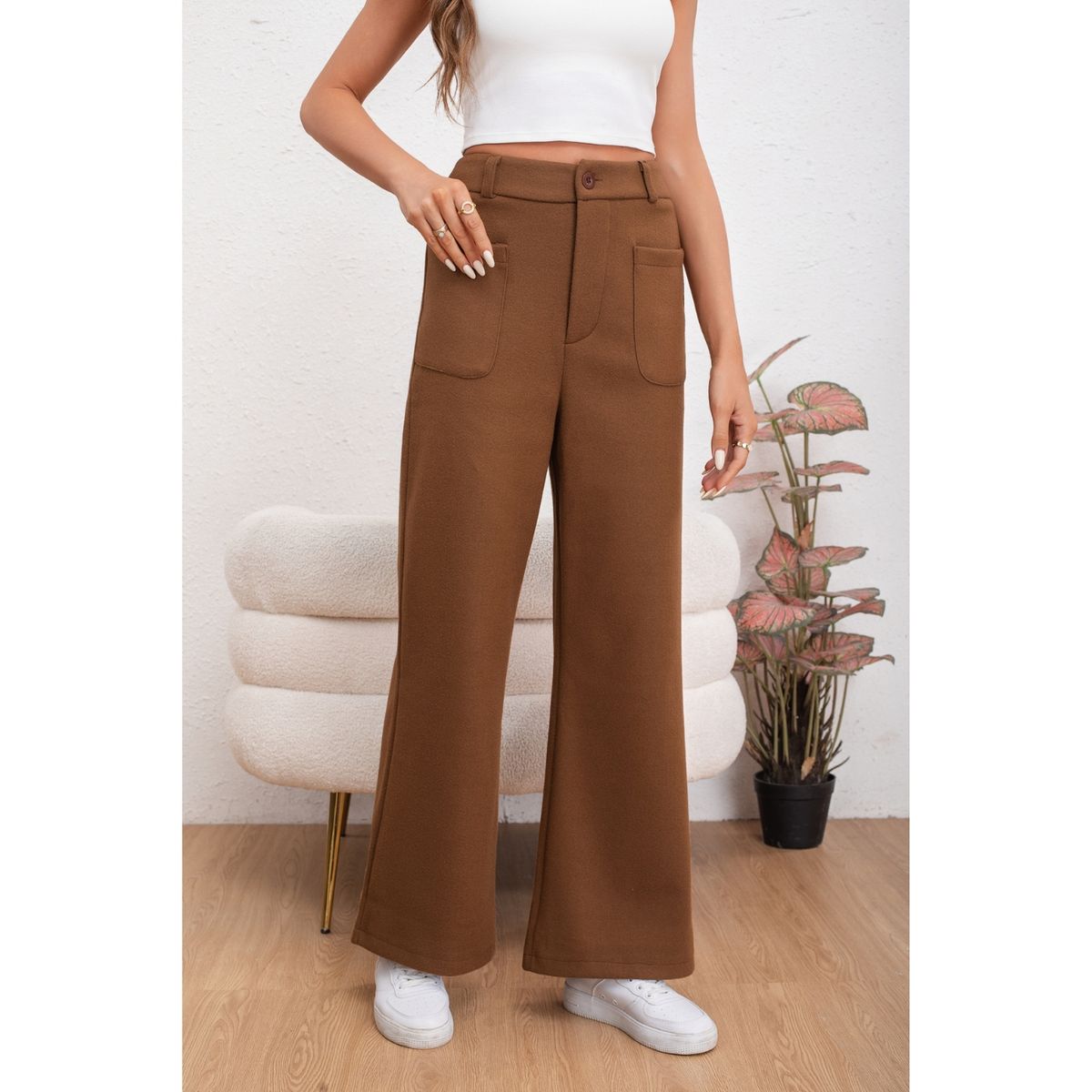 LIKE SHOP - Pantalón Casual Mujer Bolsillo Otoño Invierno Ancho 0126