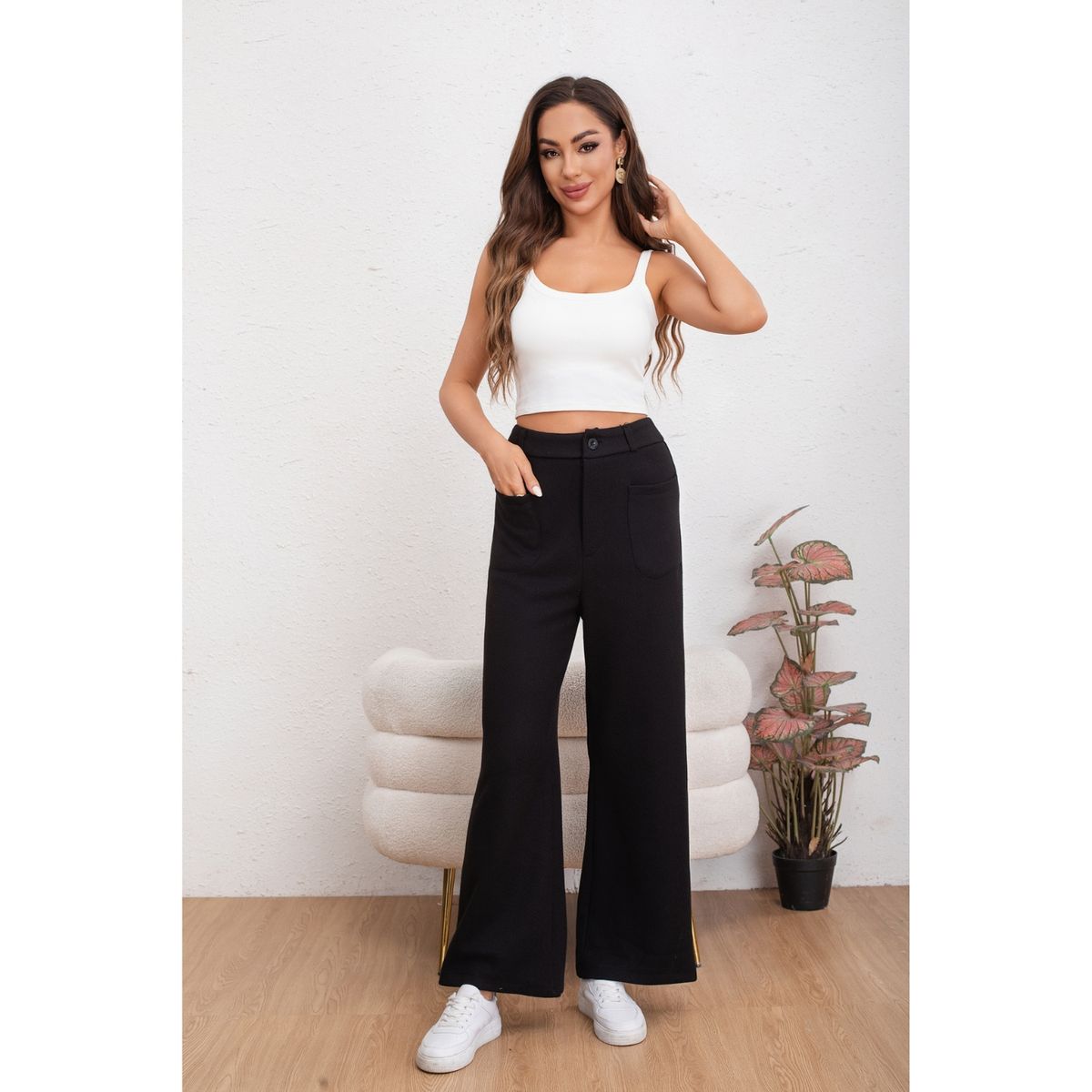 LIKE SHOP - Pantalón Casual Mujer Bolsillo Otoño Invierno Ancho 0126