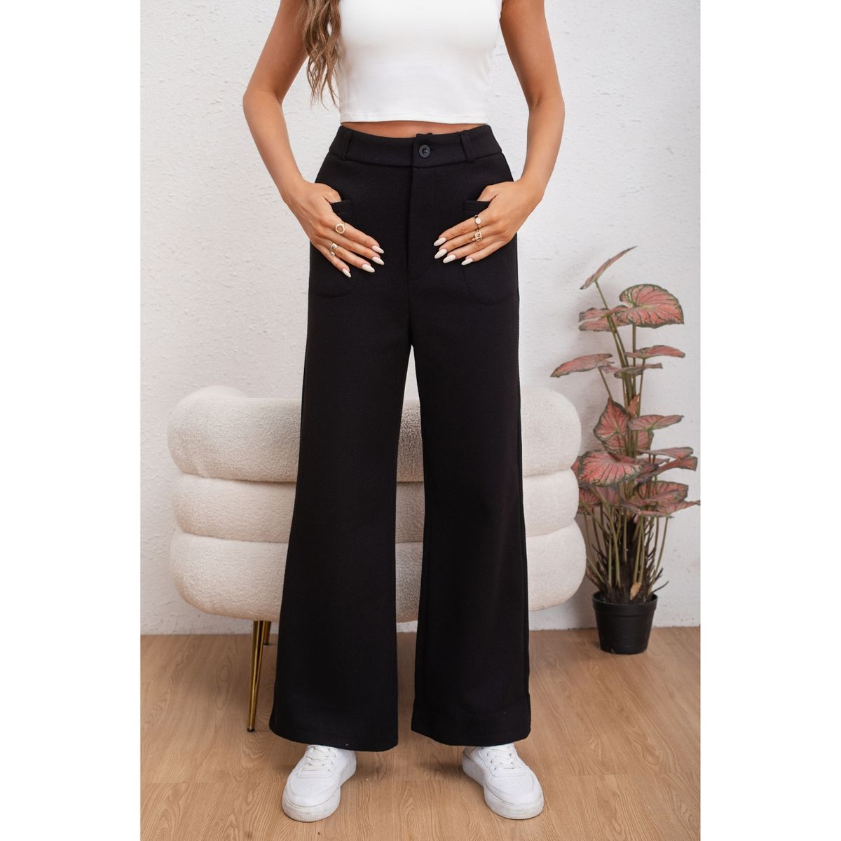 LIKE SHOP - Pantalón Casual Mujer Bolsillo Otoño Invierno Ancho 0126