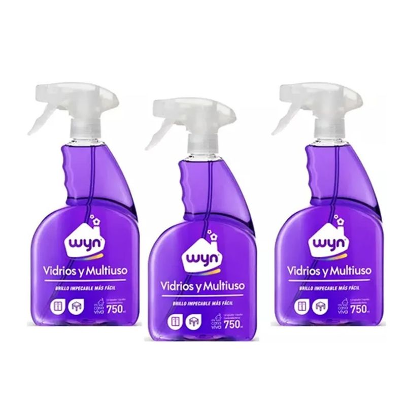 GENERICO - Pack X3 Wyn Limpia Vidrios Multiusos 750ml Atomizador Gatillo