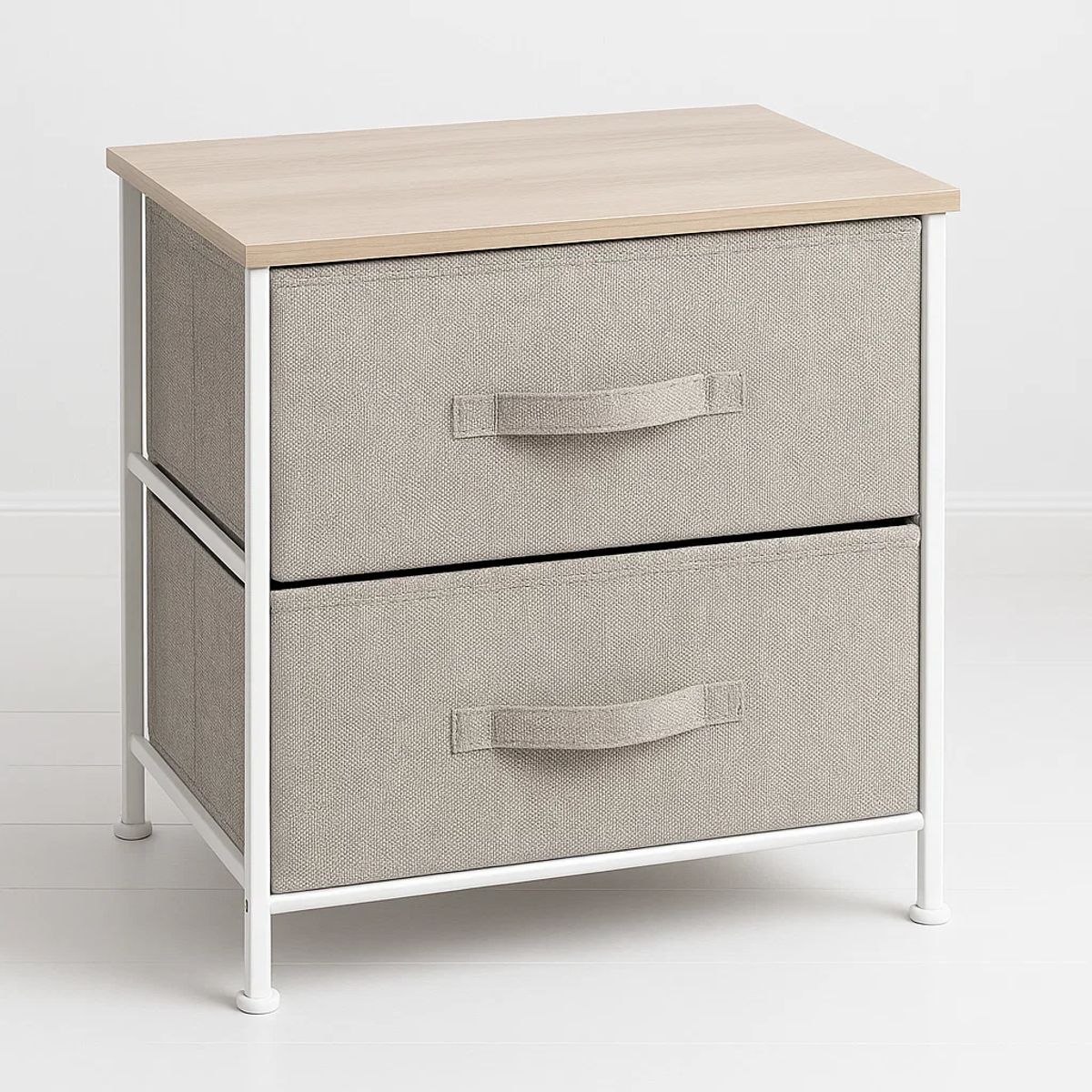 KLIK - Velador Cajonera 2 Cajones Metal Madera Tela Premium