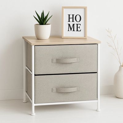 Imagen 2 del producto Velador Cajonera 2 Cajones Metal Madera Tela Premium