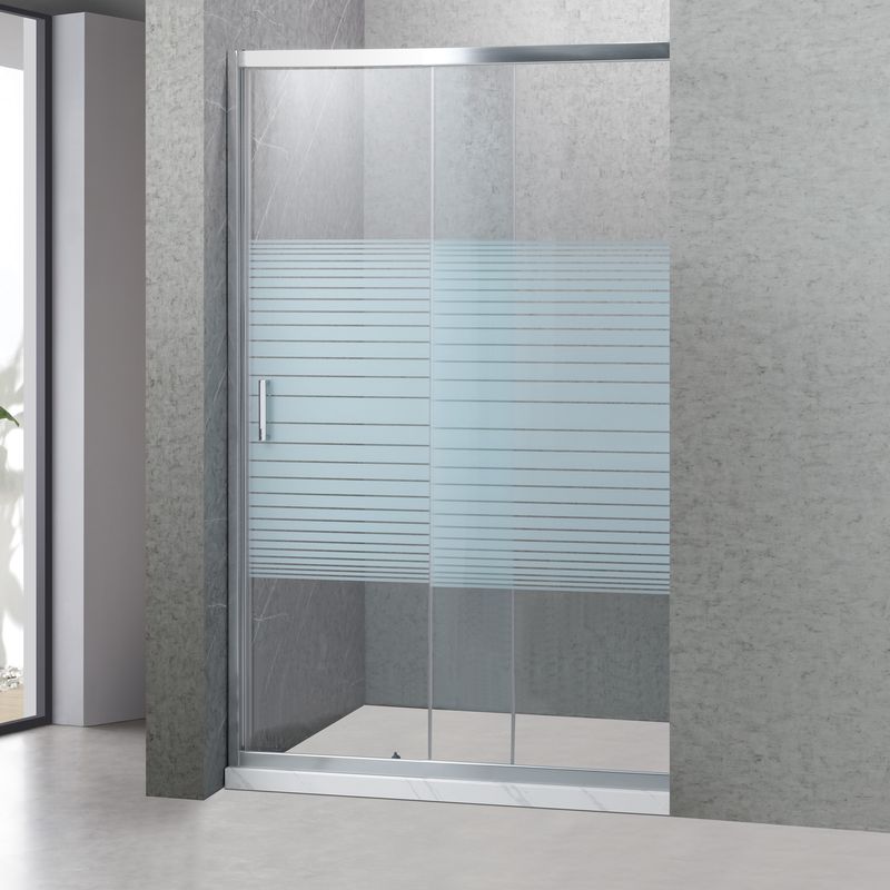 JOYTEK - Mampara Ajustable de Ducha 120-140 cm Líneas blancas