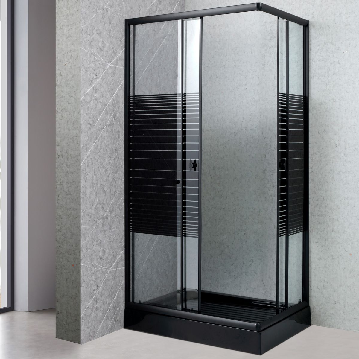 JOYTEK - Shower Rectangular Strava Negro 100x70x198cm Incluye Receptáculo