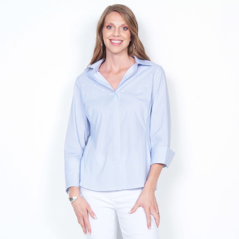 WADOS - BLUSA MANGA3/4 LISTADA ABOTONADA EN DELANTERO Y APLICACION DE PERLAS