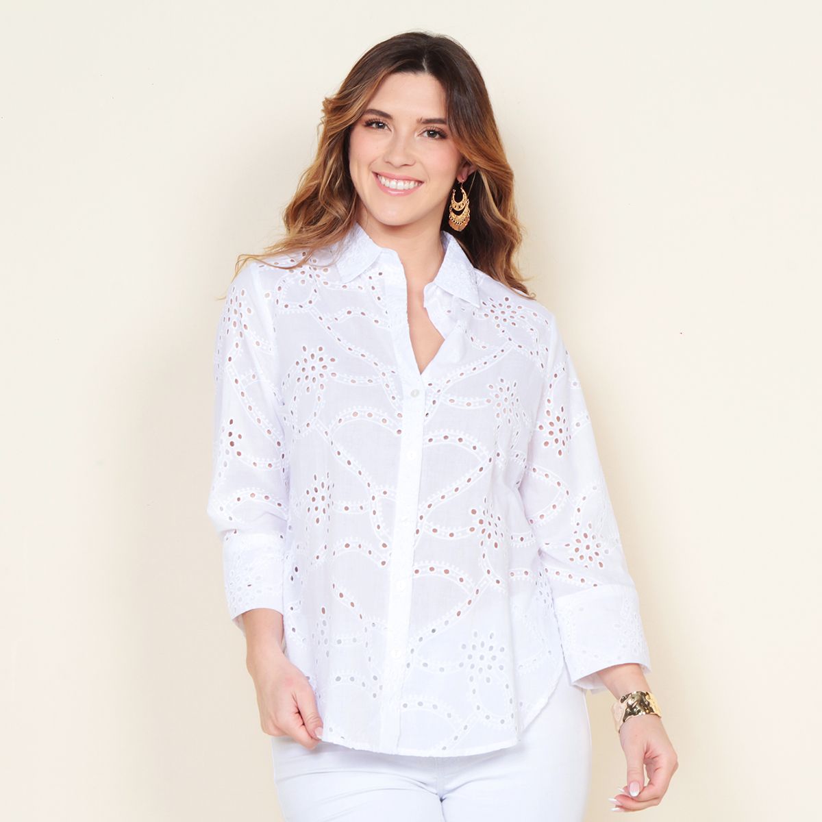 WADOS - BLUSA ABOTONADA MANGA 3/4  SCHIFFLI