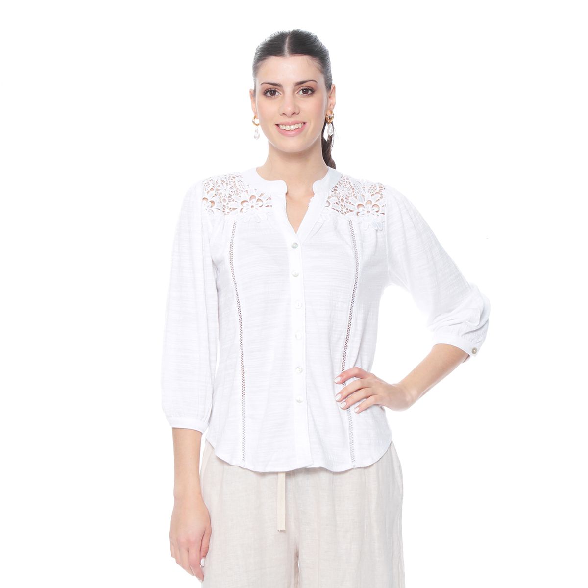 WADOS - BLUSA MANGA 34 CON BRODERY EN DELANTERO Y ESPALDA ESCOTE V