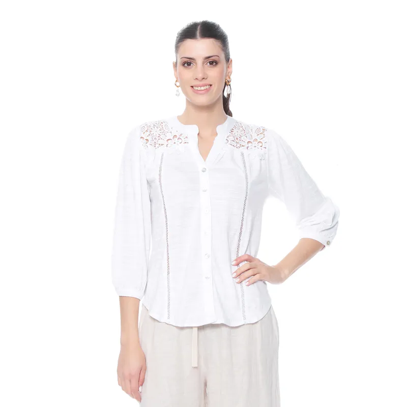 WADOS - BLUSA MANGA 3/4 CON BRODERY EN DELANTERO Y ESPALDA ESCOTE V