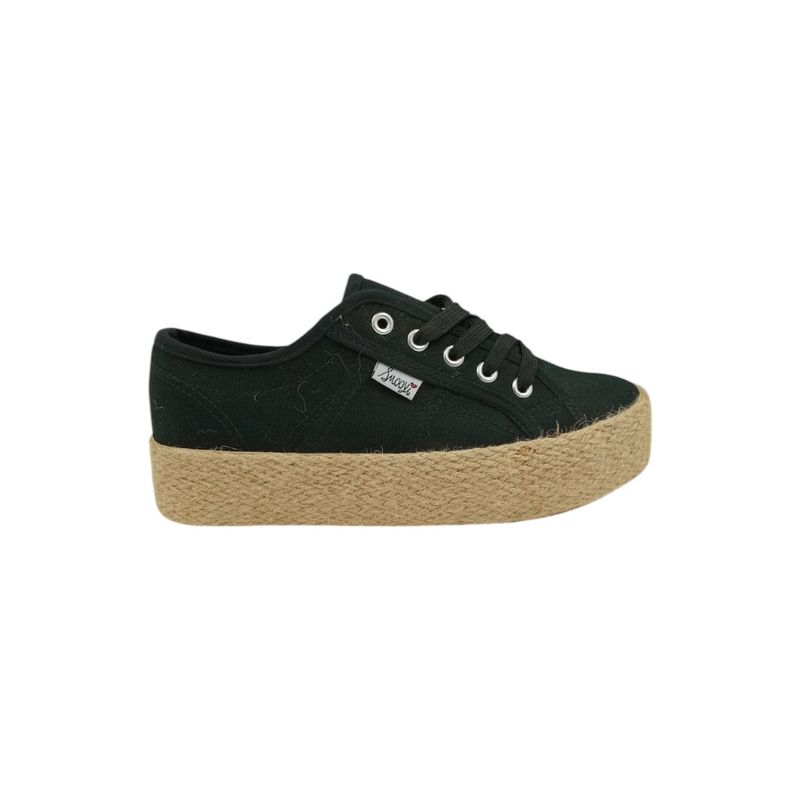 HERIEL - Zapatilla Negra Lona Plataforma Mujer