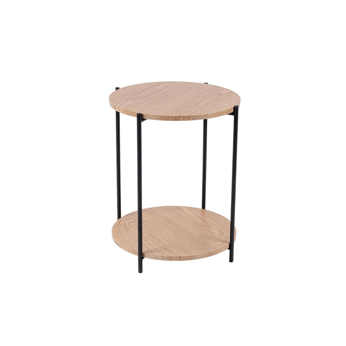 DAY - Mesa Auxiliar Redonda con Doble Repisa Metal y MDF Day - Beige