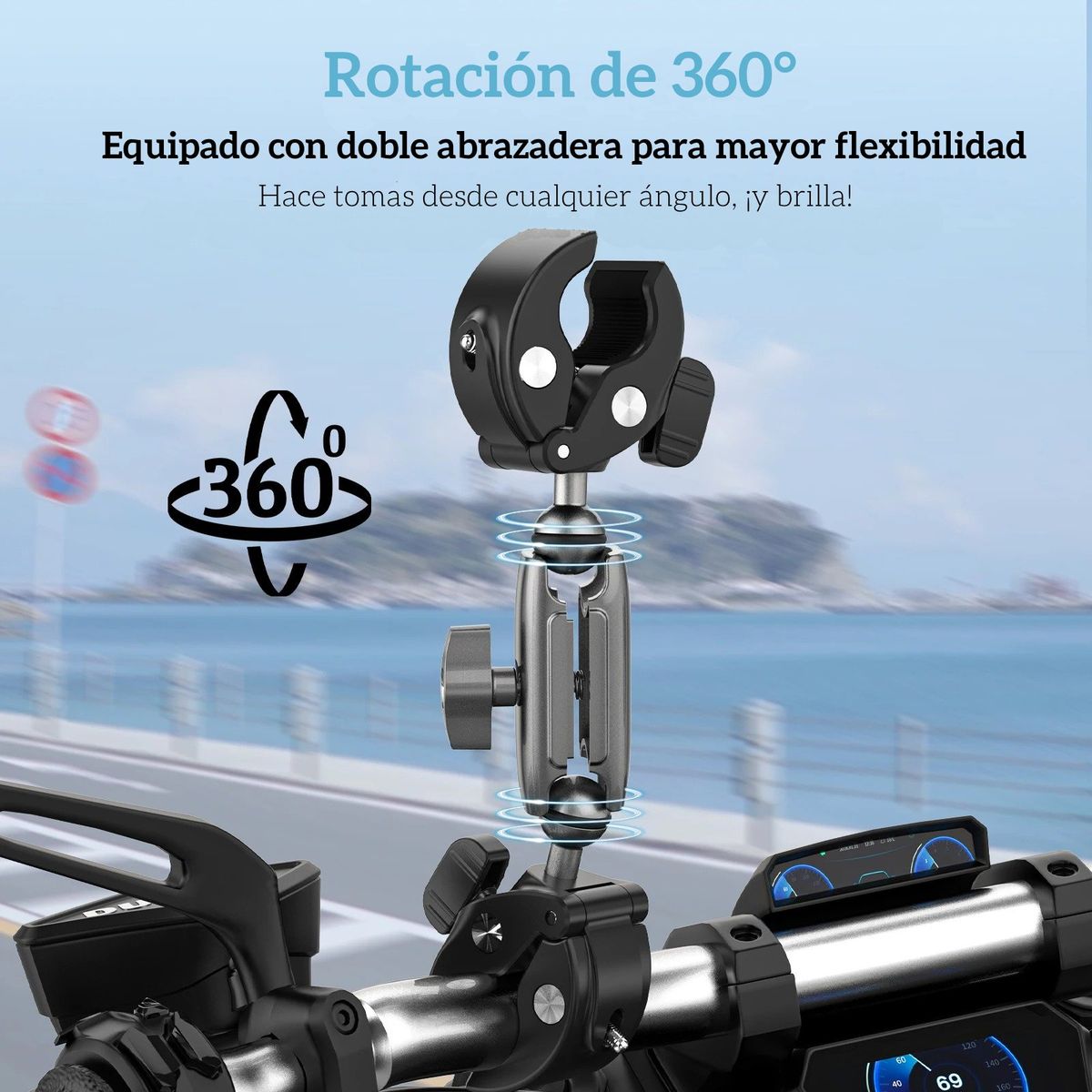 TELESIN - Doble Garra para Moto Bici Tubos con Cámaras GoPro y otras.