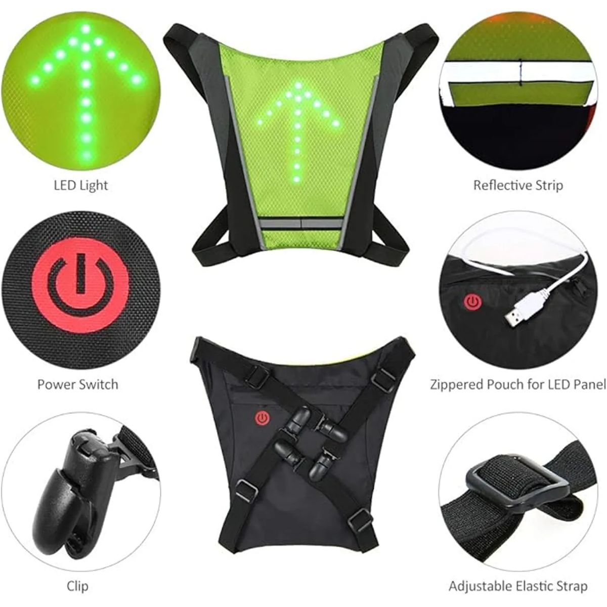 MOVI - CHALECO CON SEÑALIZADOR LED PARA BICICLETA SCOTTER