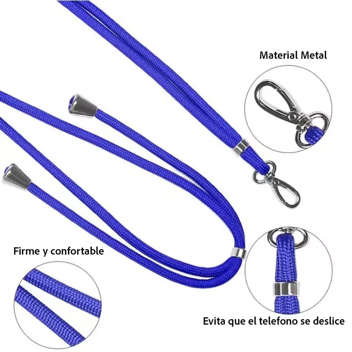 GENERICO - Colgante Para Carcasa Celular Universal Unicolor Cordón Ajustable Blan.