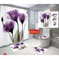 GENERICO - JUEGO DE TEXTIL DE BAÑO IMPERNEABLE 4 PIEZA CON DISEÑO TULIPAN VIOLETA.