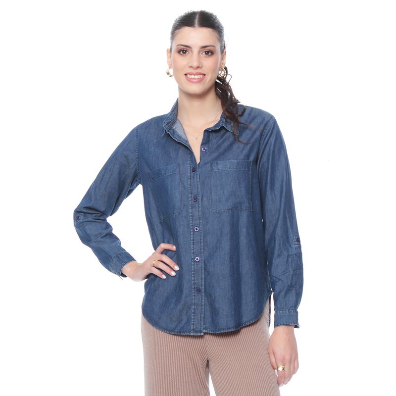 WADOS - BLUSA MANGA LARGA DENIM ABOTONADA EN EL DELANTERO Y BOLSILLOS