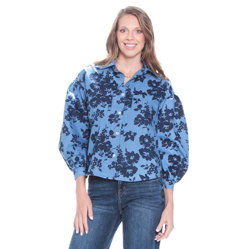 WADOS - BLUSA MANGA LARGA DENIM ESTAMPADO ABOTONADA EN DELANTERO