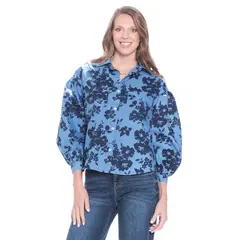 WADOS - BLUSA MANGA LARGA DENIM ESTAMPADO ABOTONADA EN DELANTERO