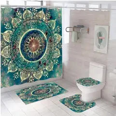 GENERICO - JUEGO DE TEXTIL DE BAÑO IMPERNEABLE 4 PIEZA CON DISEÑO MANDADA VERDE.