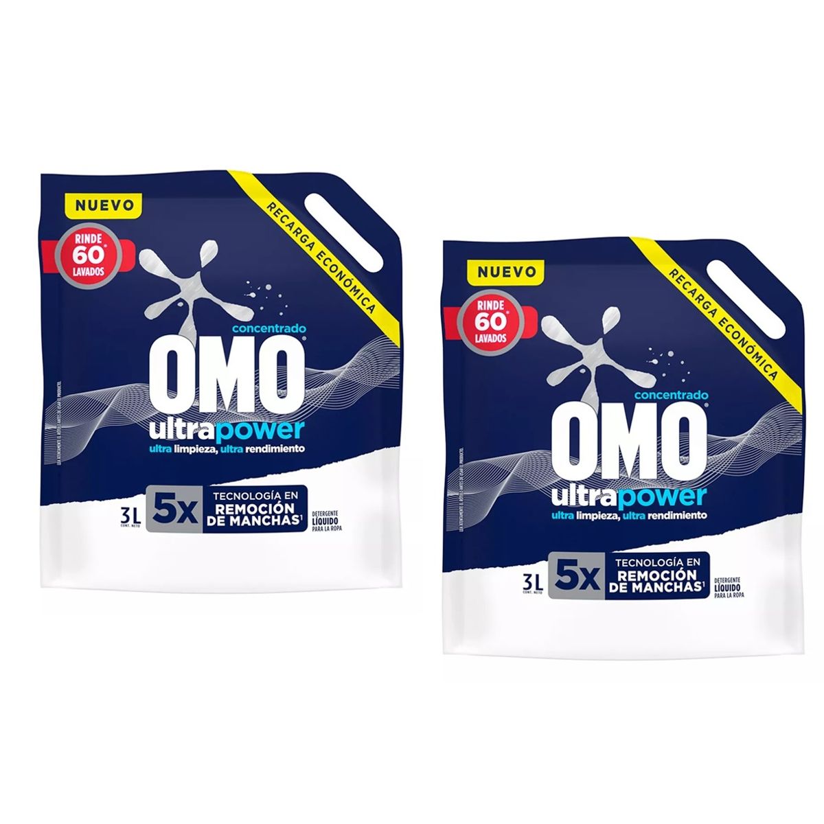 OMO - Pack X2 Detergente Omo Liquido Ultra Power 3l Rinde 60 Lavados