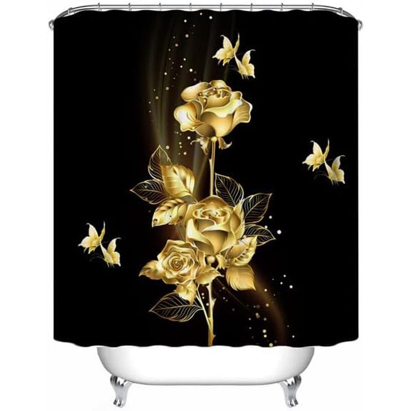 GENERICO - JUEGO DE TEXTIL DE BAÑO IMPERNEABLE 4 PIEZA CON DISEÑO NEGRO MARIPOSA.