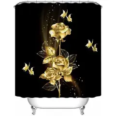 GENERICO - JUEGO DE TEXTIL DE BAÑO IMPERNEABLE 4 PIEZA CON DISEÑO NEGRO MARIPOSA.