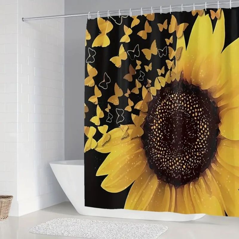 GENERICO - JUEGO DE TEXTIL DE BAÑO IMPERNEABLE 4 PIEZA CON DISEÑO GIRASOL.