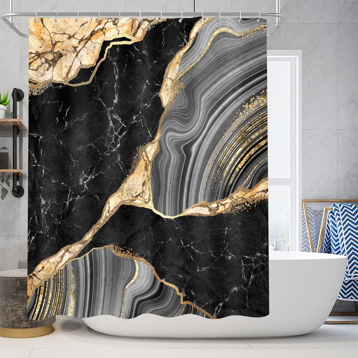 GENERICO - JUEGO DE TEXTIL DE BAÑO IMPERNEABLE 4 PIEZA CON DISEÑO MARMOL.