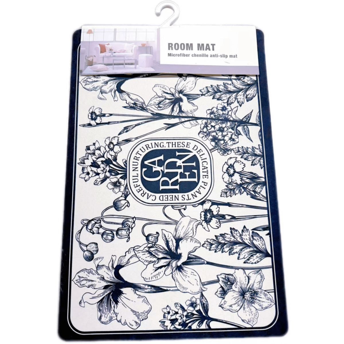 HOMESTAR - Limpiapié Blanco con Flores Negras 58x38 cm