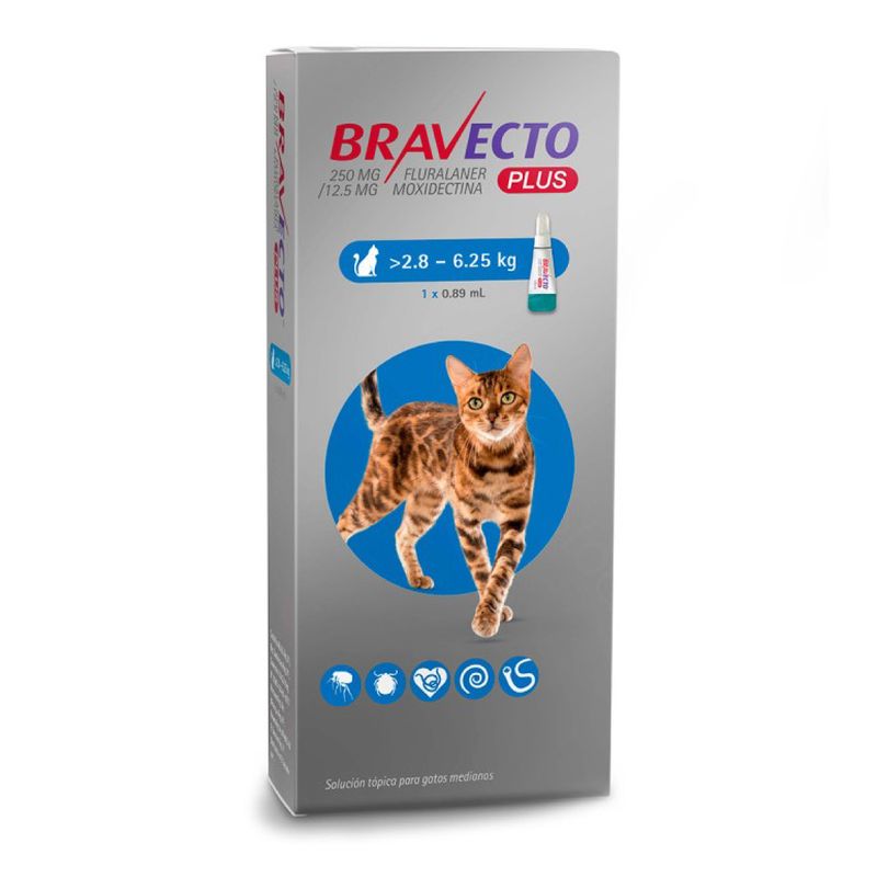BRAVECTO - Bravecto Plus Gato 2.8 A 6.25Kg - Pipeta Anti Pulgas